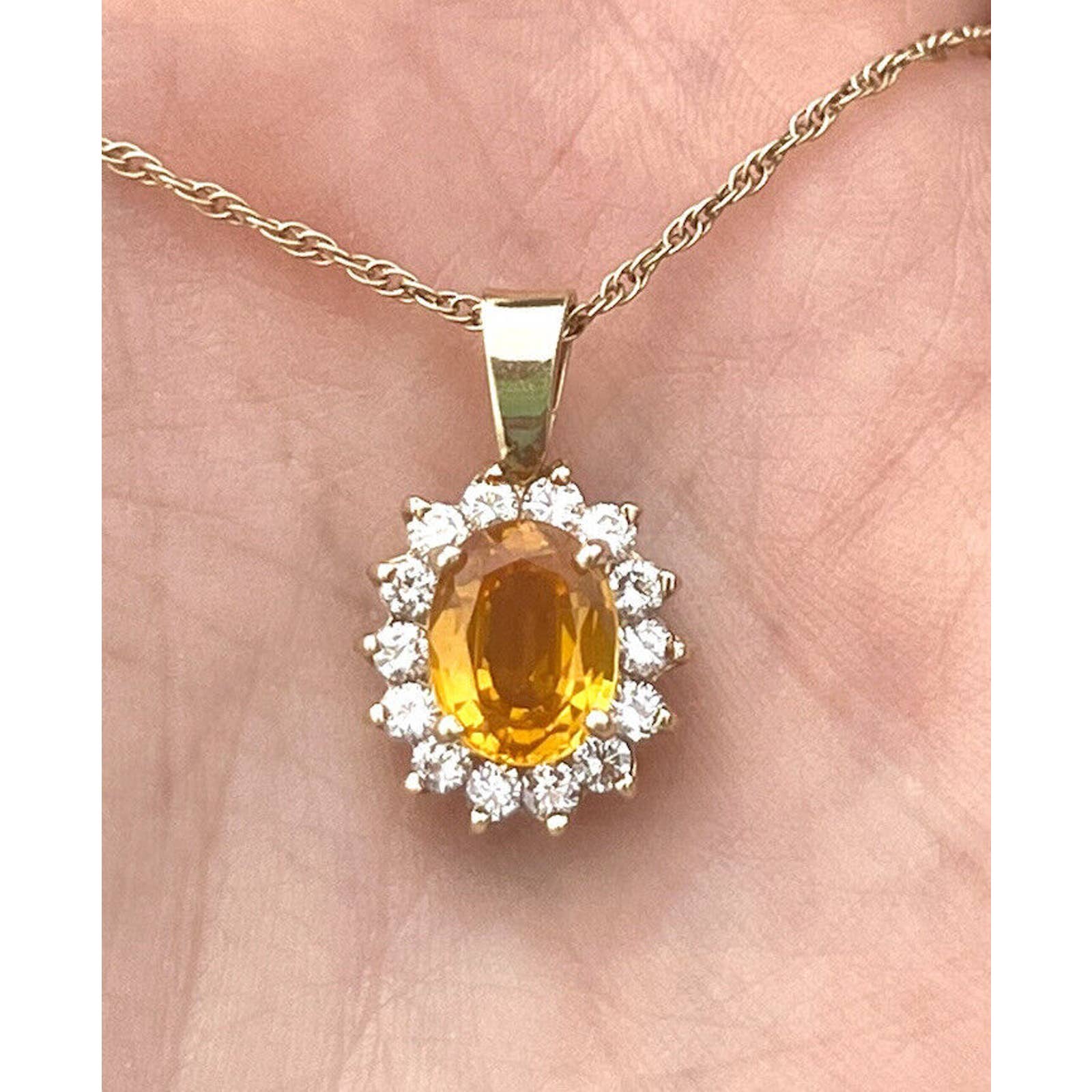 Certified 14k Yellow Gold 2Ct Natural Yellow Sapphire Vs2 Diamonds Halo Pendant